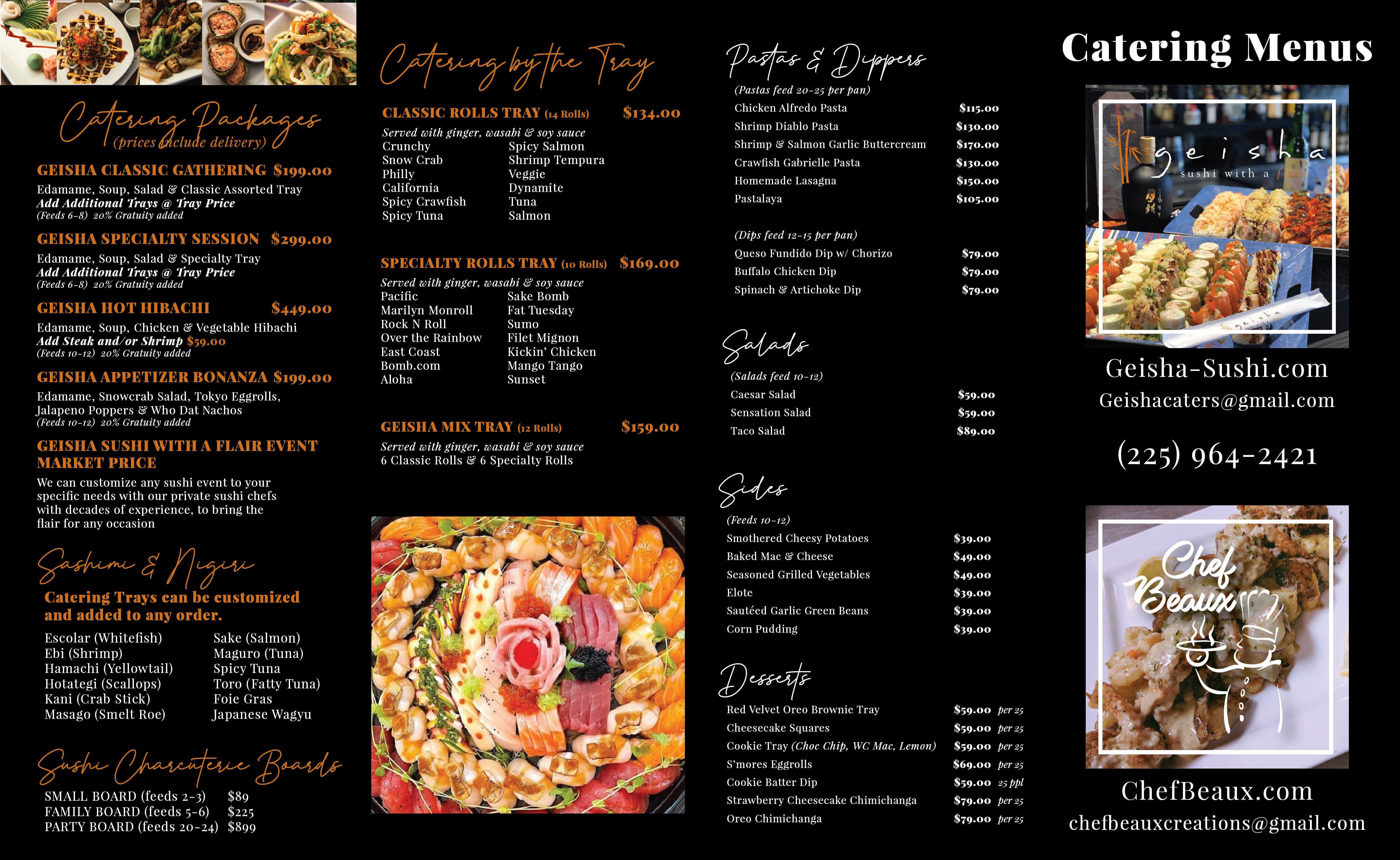 Chef Beaux and Geisha combined menu front